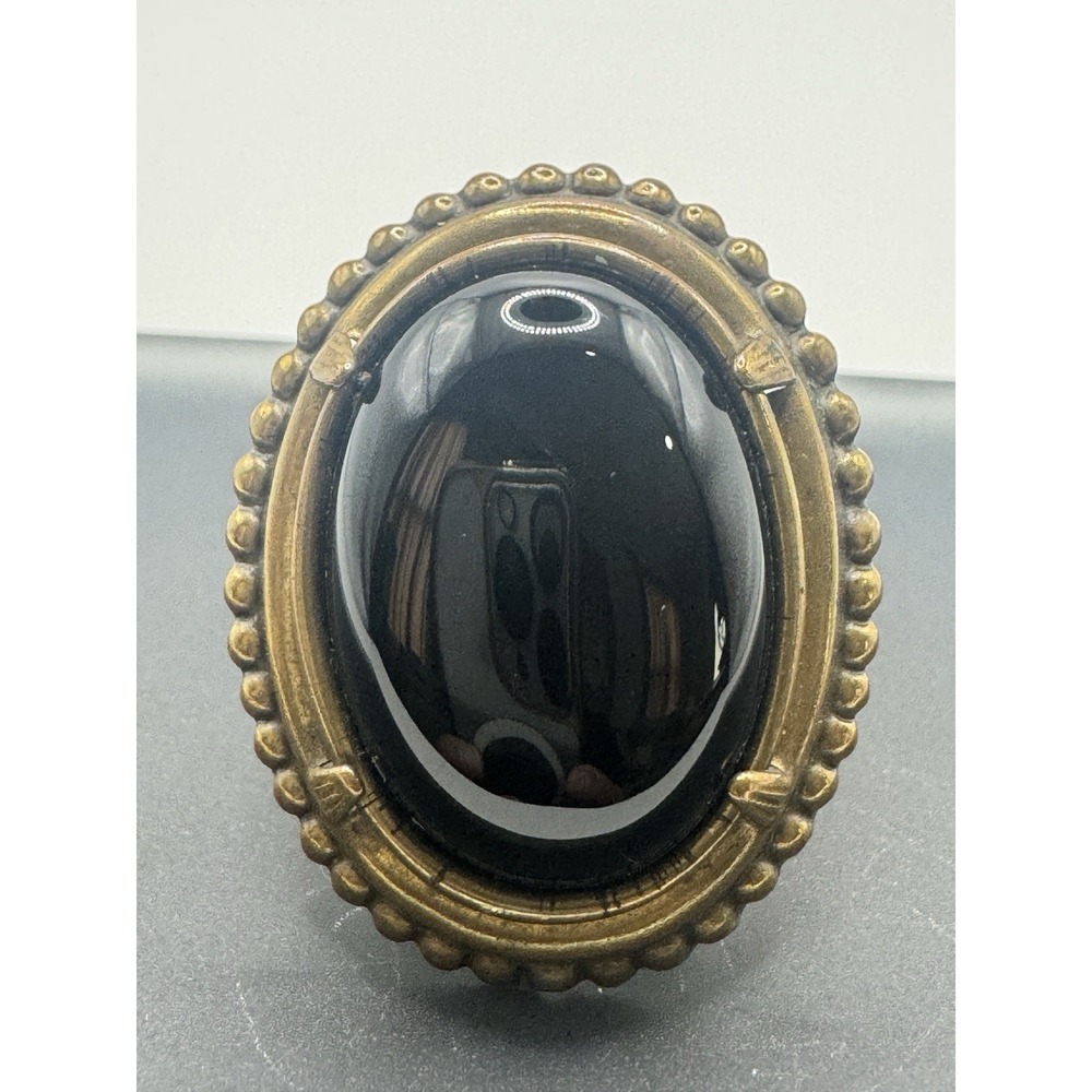 Jan Michaels Ring Size 8 Black Cabochon Gold Tone Statement